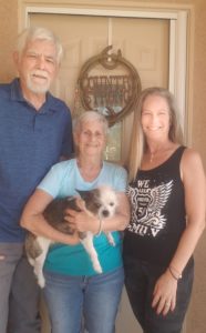 Melissa with her father, Timothy; mother, Barbara; and dog, Roxie, Las Vegas, August 2021.