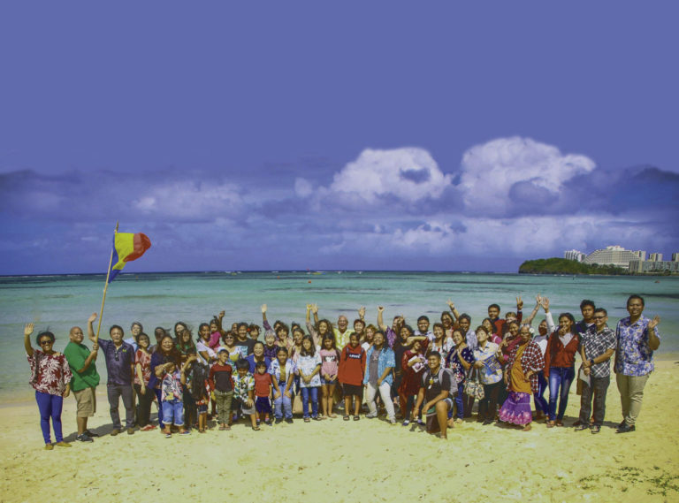Members in Guam celebrate the 45th anniversary of Ikeda Sensei establishing the Soka Gakkai International during a peace conference on the island, Jan. 26, 2020.