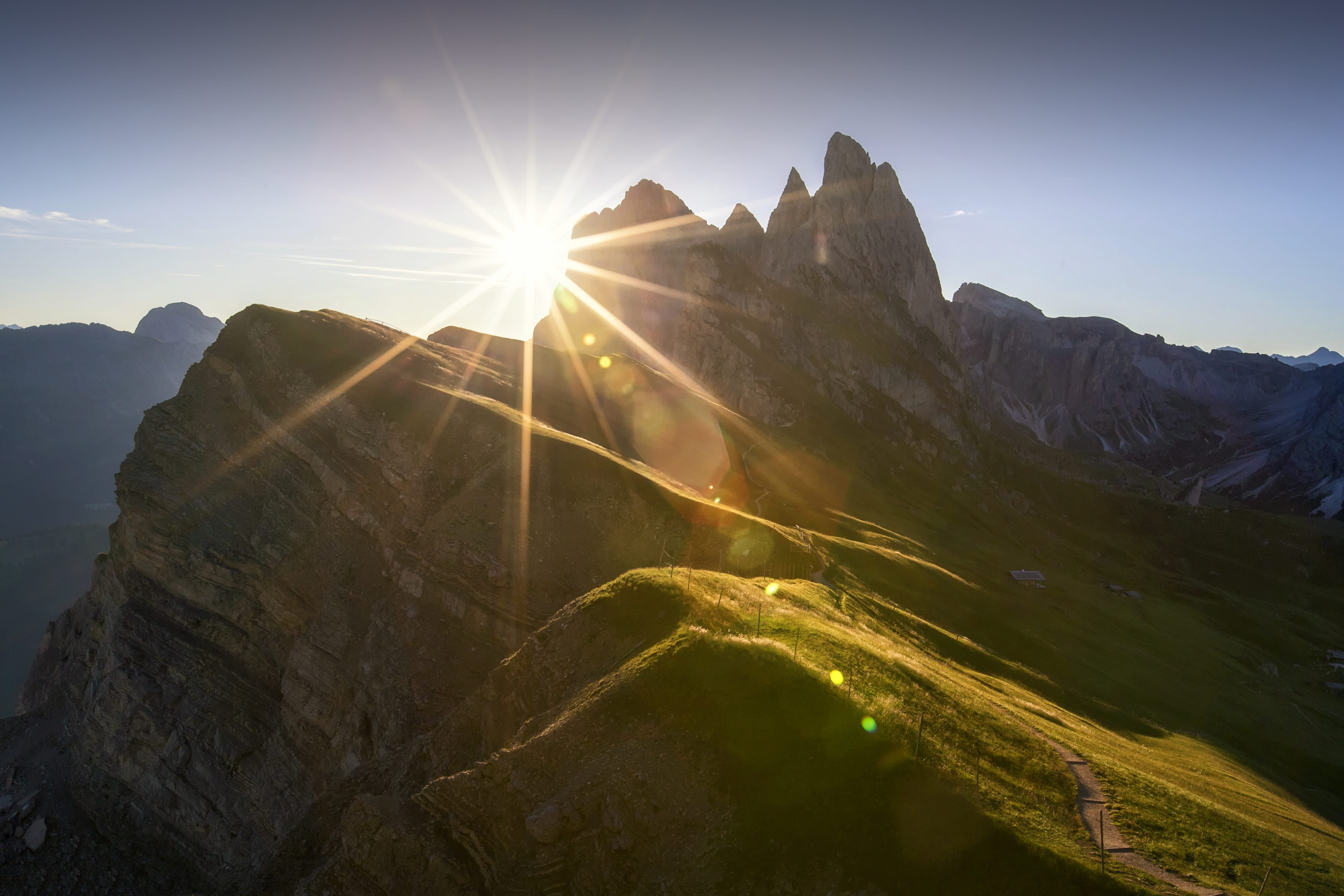 The Alpe di Seceda is located on the sunny side of Val Gardena, at the foot of the Parco Naturale Cisles-Odle,Dolomites Province of South Tyrol, Trentino-Alto Adige, Italy, Europe