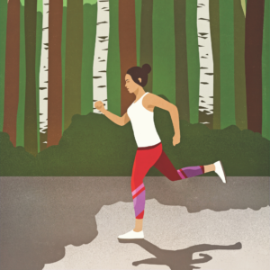 Girl running in the woods