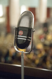 A replica of the microphone Daisaku Ikeda used at the Osaka Rally on July 17, 1957, at the Nakanoshima Civic Hall, Osaka, Japan. Photo by Yvonne Ng