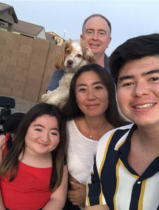 Kimmy with her family (l-r), father, Bryan; mom, Nozomi; brother, Ren; and dog, Maui.