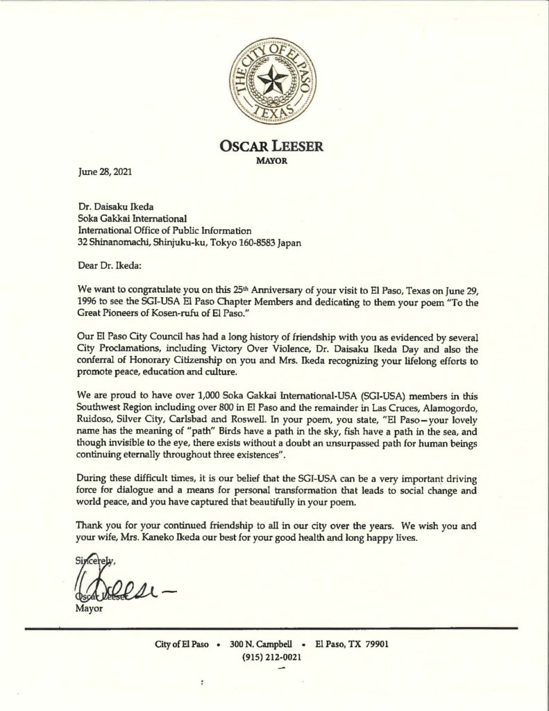 Congratulatory Letter Mayor Oscar Leeser_June 2021