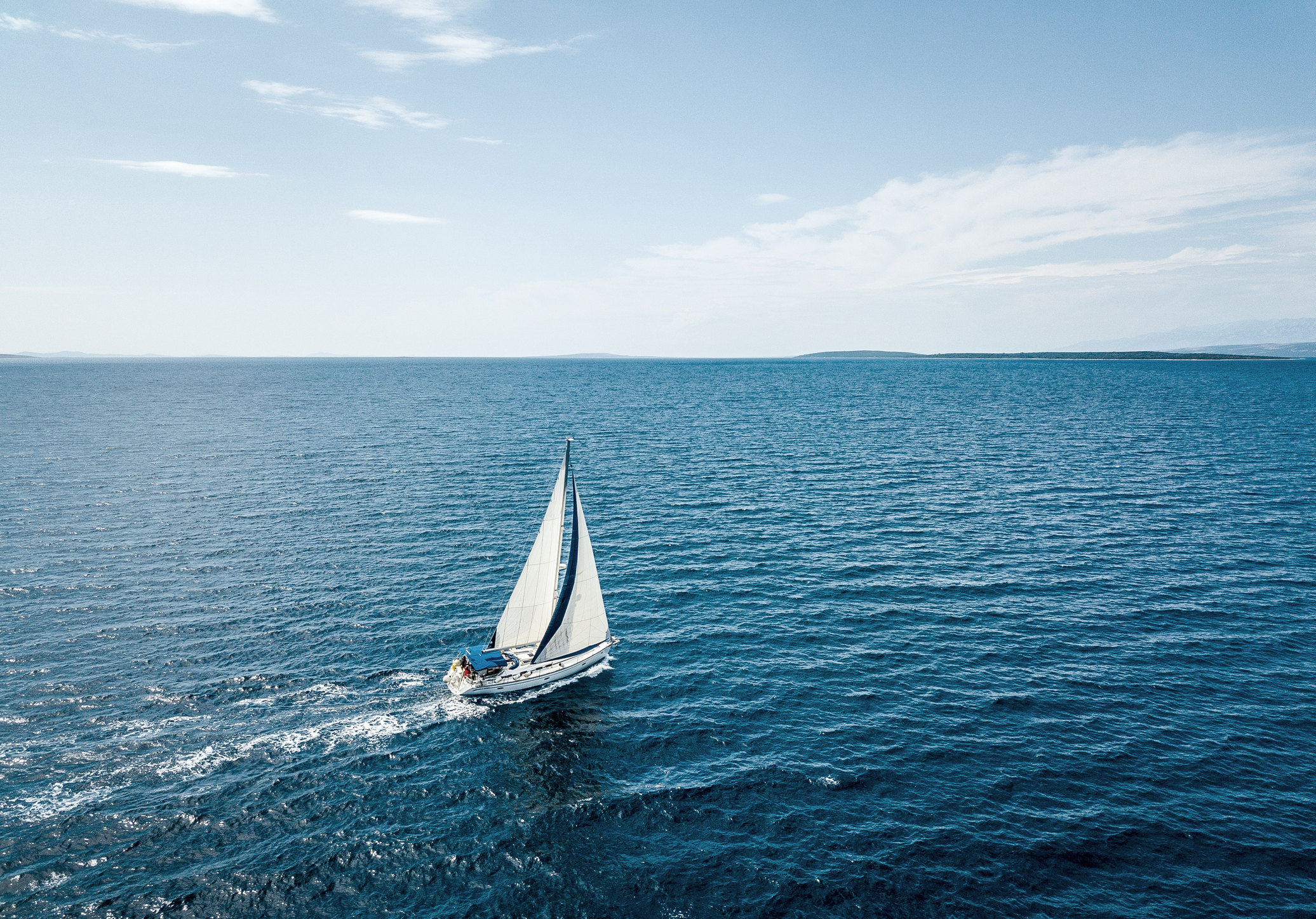 Aerial view of a sailing boat