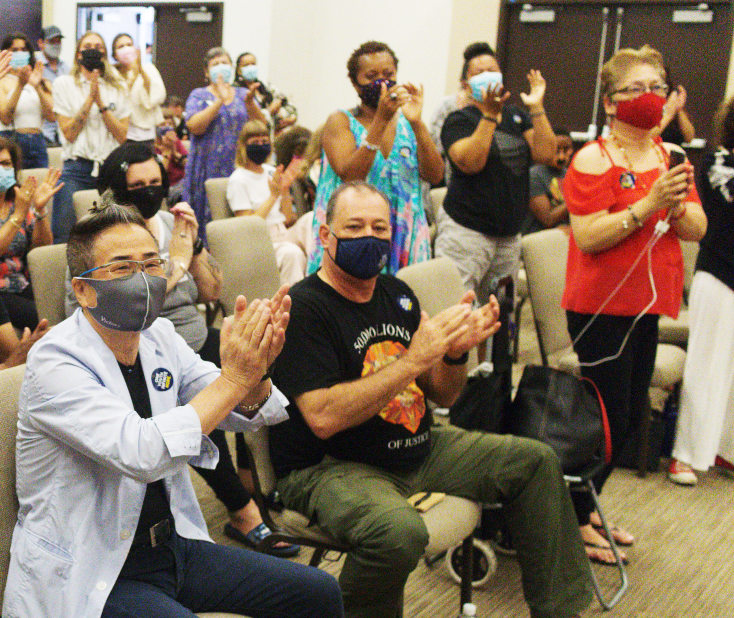 SGI-USA members gather for an August Kosen-rufu Gongyo Meeting at the reopening of the Los Angeles Friendship Center, Los Angeles, Calif., Aug. 1, 2021.