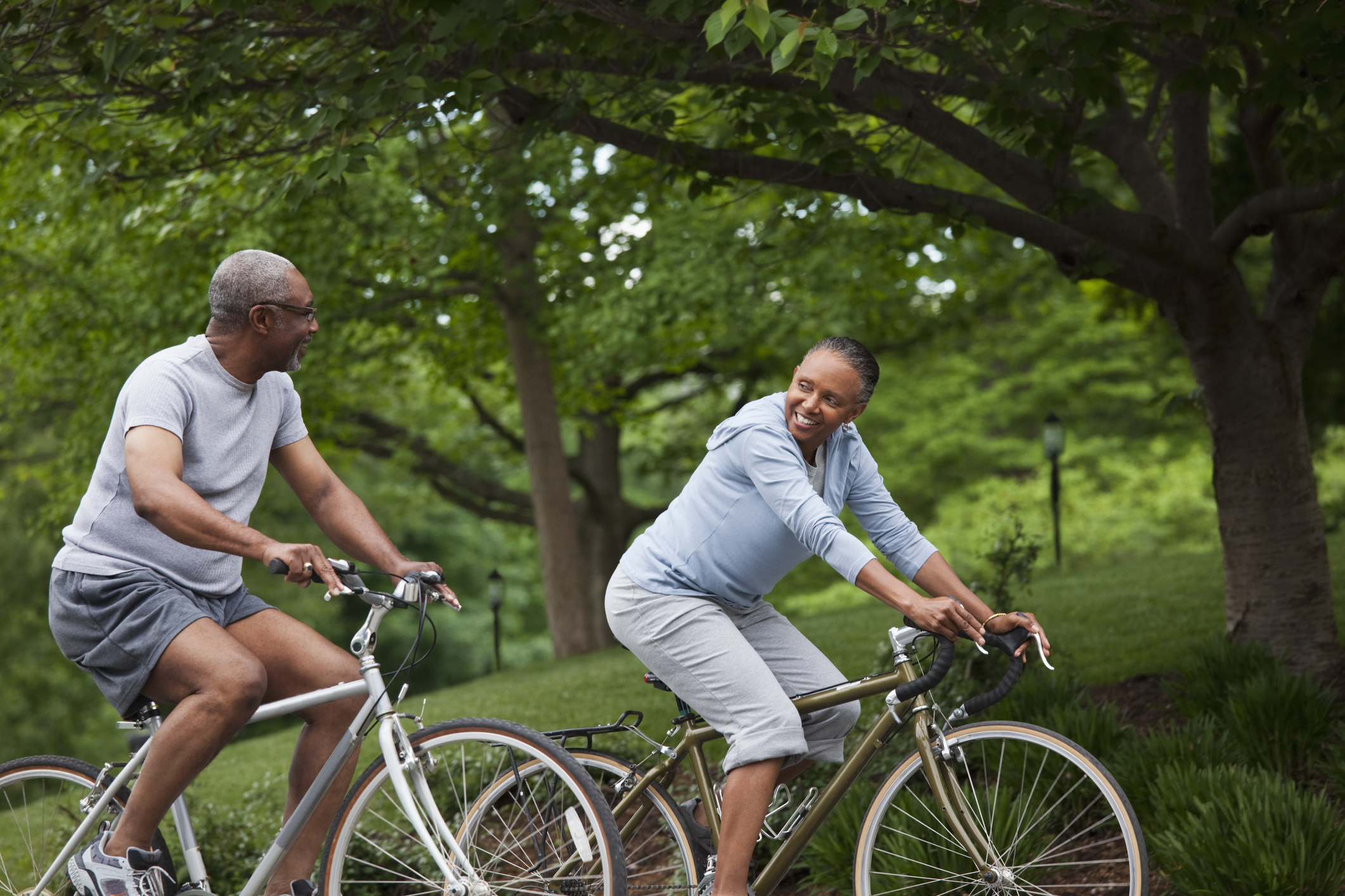 Couple riding bicycles