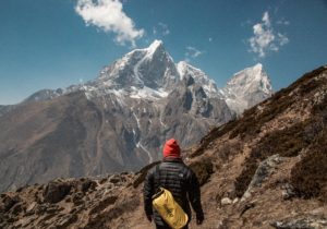 A person climbing in the mountains