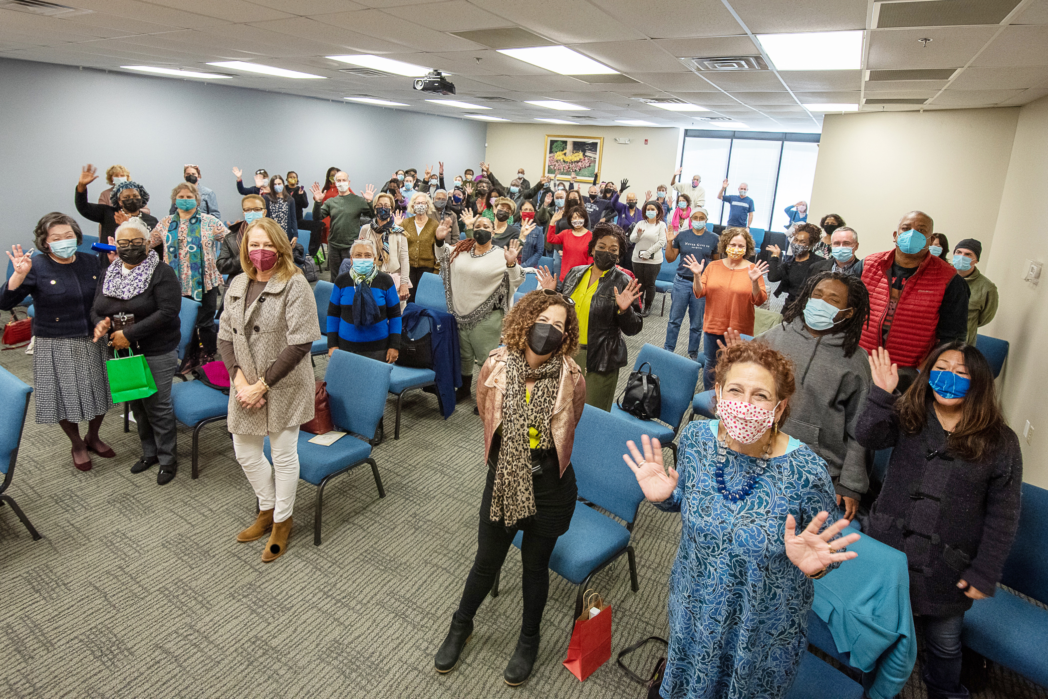 SGI-USA members rejoice at the November Kosen-rufu Gongyo Meeting at the Baltimore Buddhist Center, Baltimore, Nov. 7, 2021.