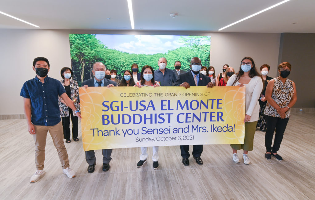 SGI-USA members celebrate the grand opening of the El Monte Buddhist Center on Oct. 3, 2021.