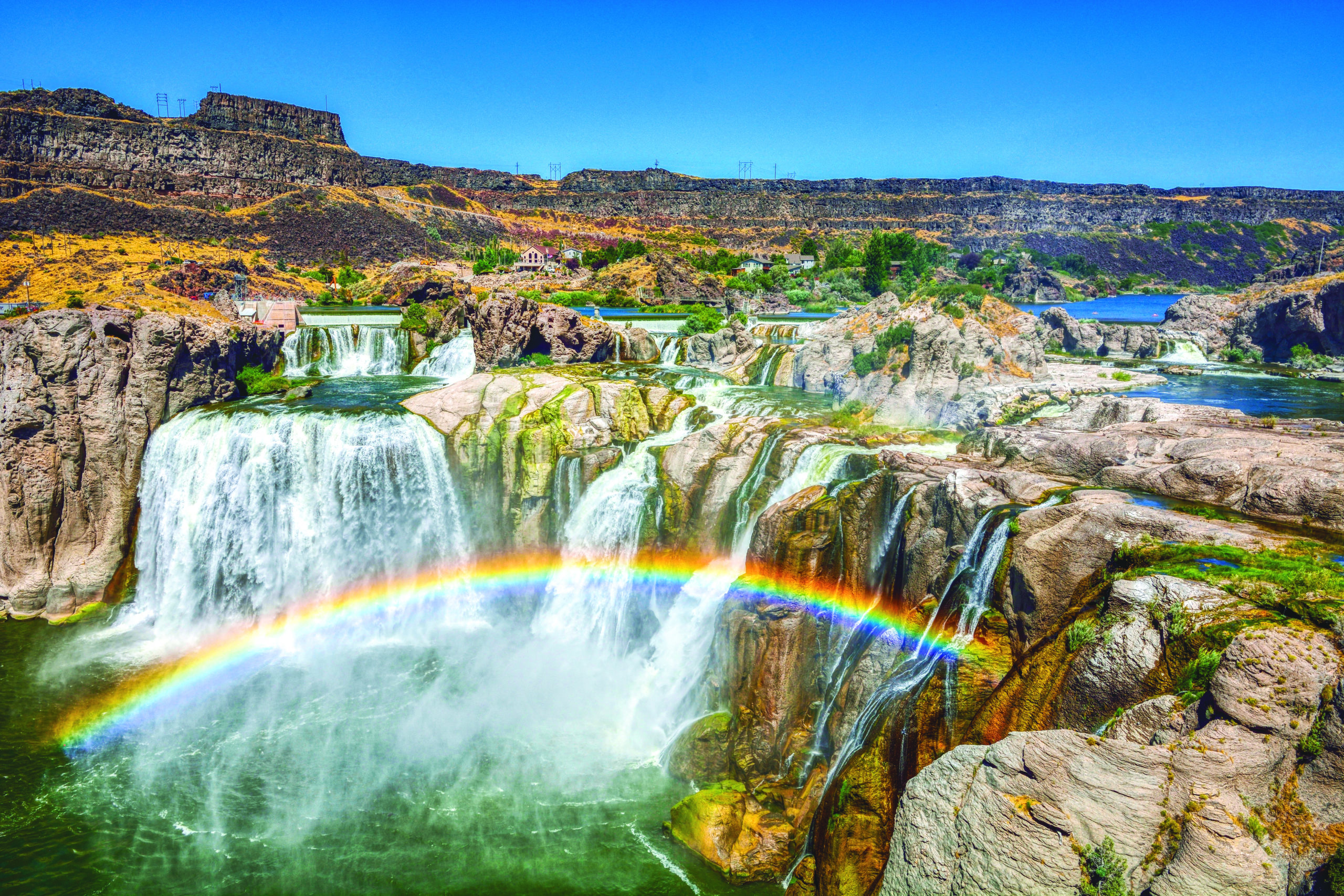 Shoshone Falls is located on the Snake River in southern Idaho. The main fall is 700' high and is considered by many to be 'Niagara of the West'. Rendered here in an HDR tone curve to emphasis the beautiful rainbow.